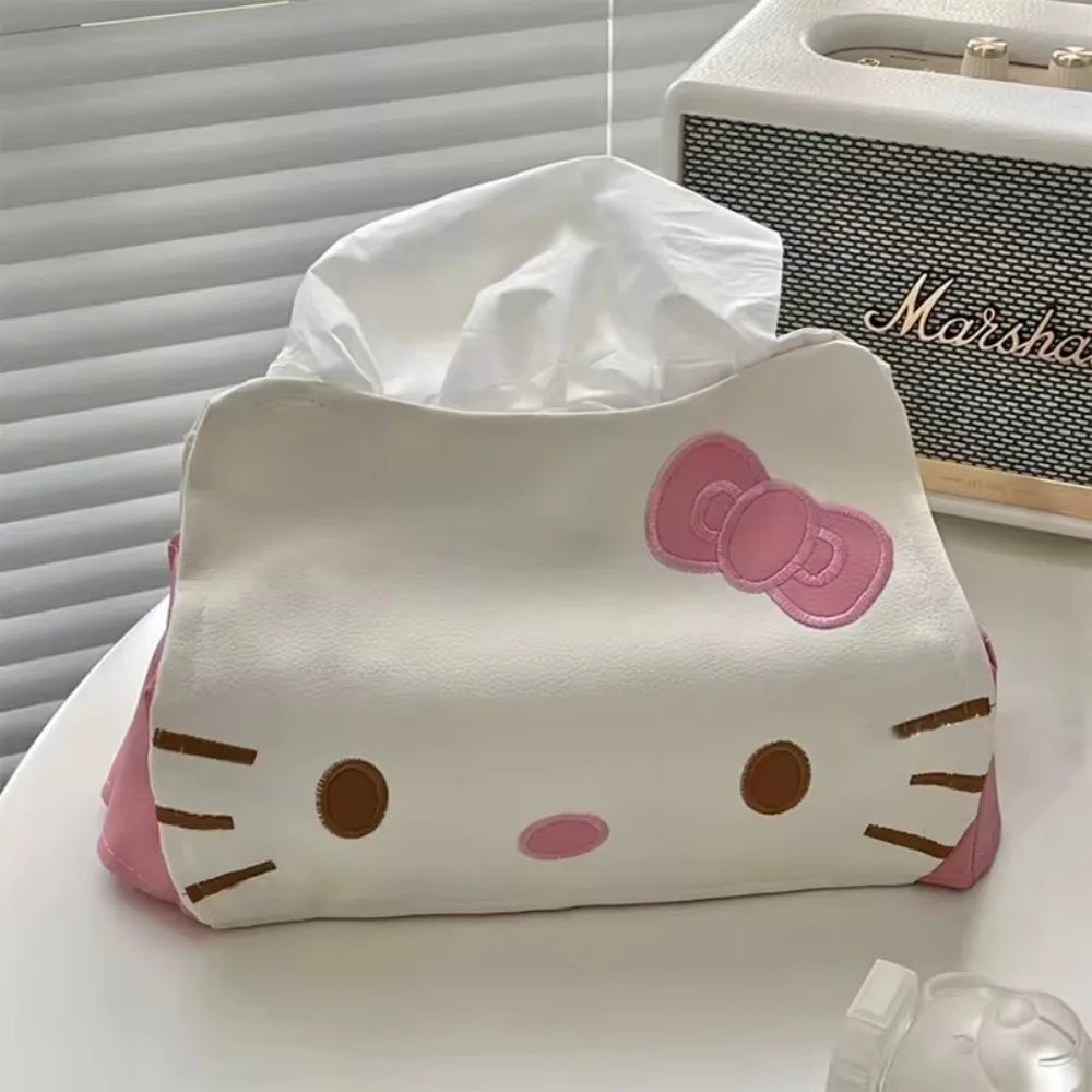Hello Kitty Kawaii Tissue Box Cover – Cute PU Leather Napkin Holder for Home & Car Decor