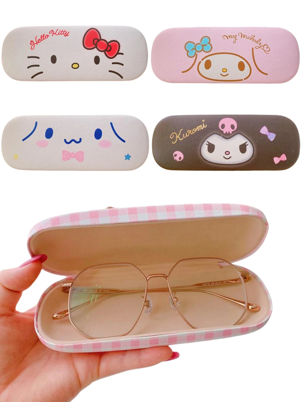 3pcs Hello Kittys glasses case and cloth Pink cat head design Soft microfiber Used to clean and put  glasses, mobile phones