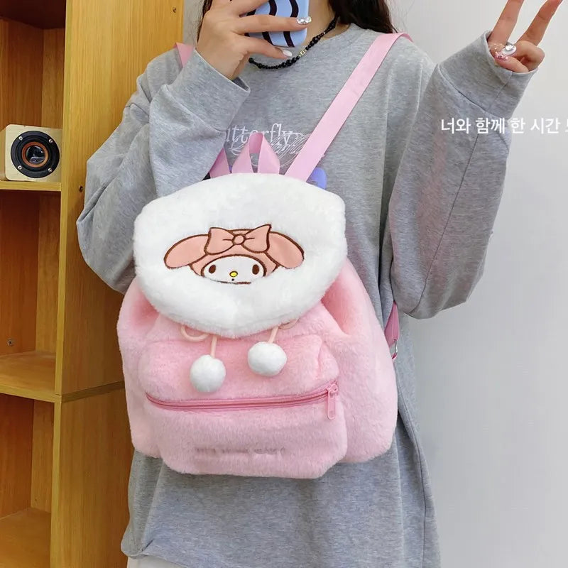 Sanrio Plush Backpack Cartoon Kuromi Melody Cute Backpack Female Sweet Backpack Doll Bag