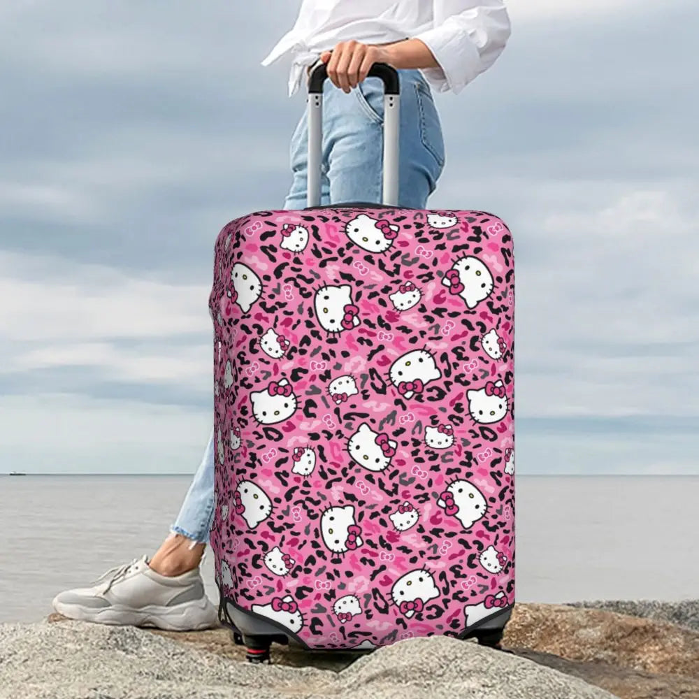 Custom Girls Kitten Classical Printing Luggage Cover Elastic Cute KT Cat Travel Suitcase Protective Covers Fits 18-32 Inch