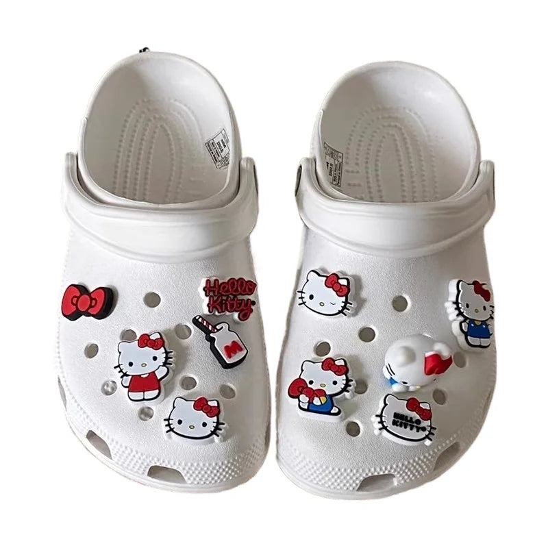 10-Piece Hello Kitty Bow Sandal Charms Set – Cute PVC Shoe Accessories for Clogs & Garden Shoes
