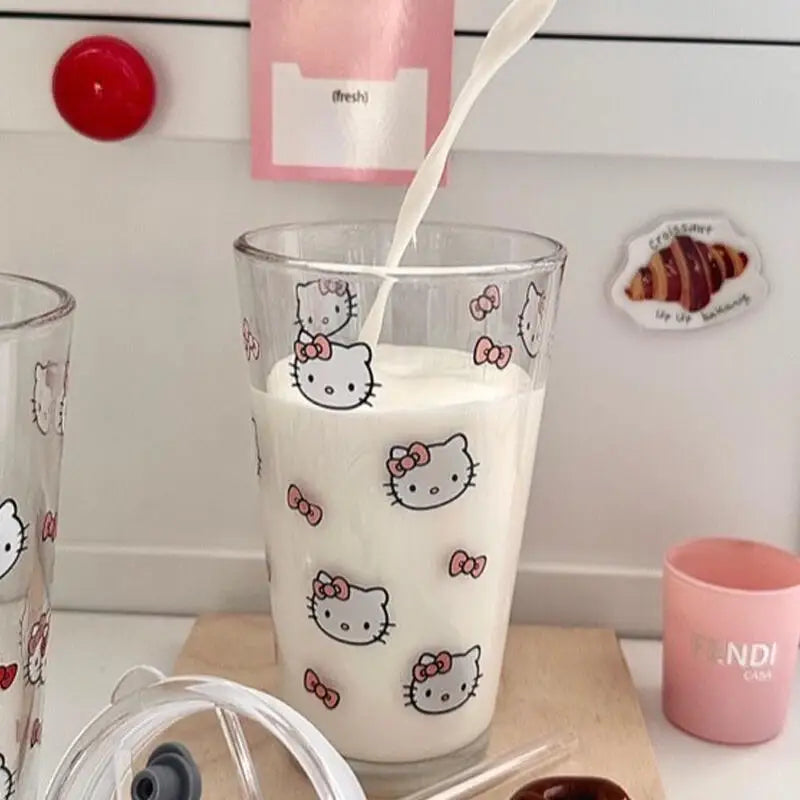 Anime Hello Kitty Double-Layered Glass Cup Kt Cat High-Quality Borosilicate Glass for Household Use Milk Cup Birthday Gifts