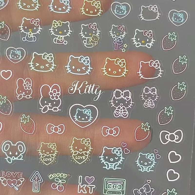 Kawaii Hello Kitty Relief Stickers Cute Anime Student DIY Waterproof Nail Stickers Decorative Toy Women Accessories Wholesale