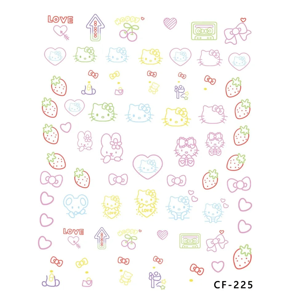 Kawaii Hello Kitty Relief Stickers Cute Anime Student DIY Waterproof Nail Stickers Decorative Toy Women Accessories Wholesale