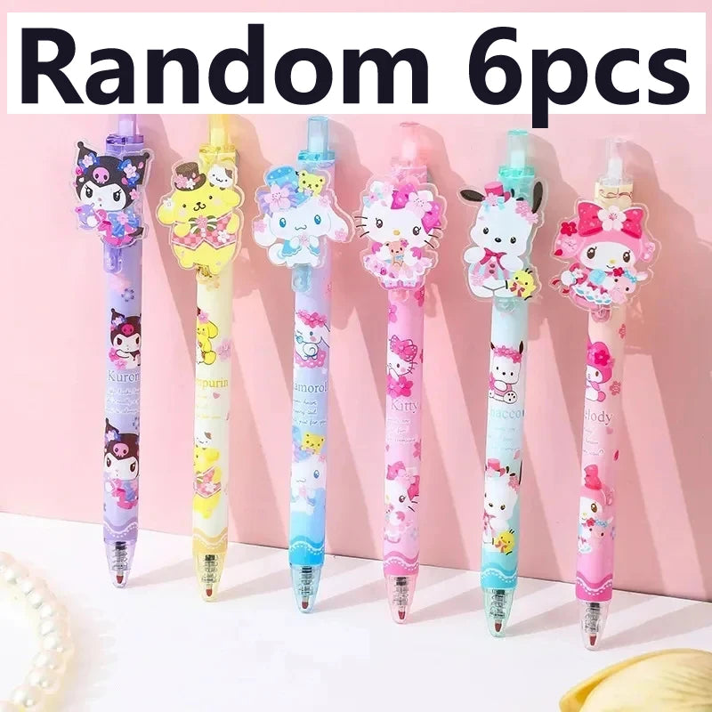 6/48Pcs Kawaii Sanrio Hello Kitty Gel Pens – 0.5mm Black Ink Press Pens – Cute Neutral Writing Pens for School, Office & Promotional Gift Set