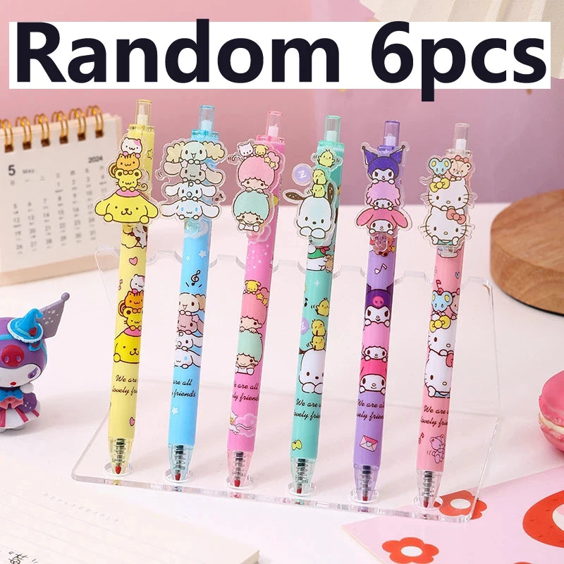 6/48Pcs Kawaii Sanrio Hello Kitty Gel Pens – 0.5mm Black Ink Press Pens – Cute Neutral Writing Pens for School, Office & Promotional Gift Set