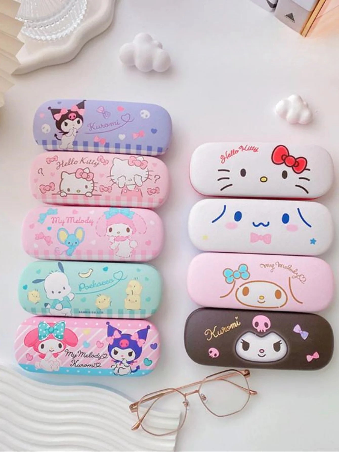 3pcs Hello Kittys glasses case and cloth Pink cat head design Soft microfiber Used to clean and put  glasses, mobile phones
