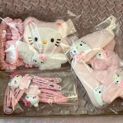 15Pcs/Set Hello Kitty Hair Clip Anime Pink Hairpin Girl's Barrettes Bangs Clip Women's Girls KT Cat Cute Side Hairpin Hair Rope