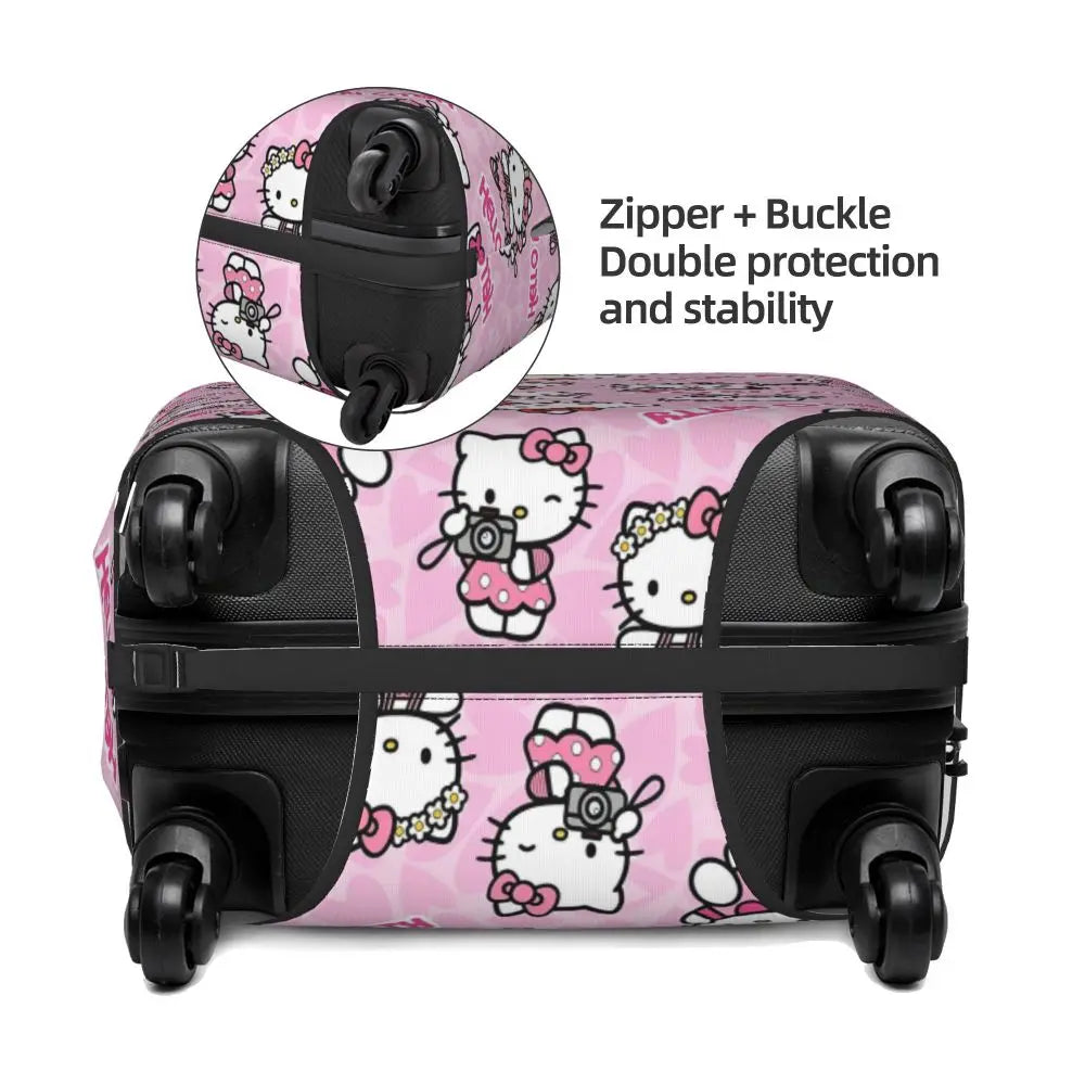 Custom Girls Kitten Classical Printing Luggage Cover Elastic Cute KT Cat Travel Suitcase Protective Covers Fits 18-32 Inch