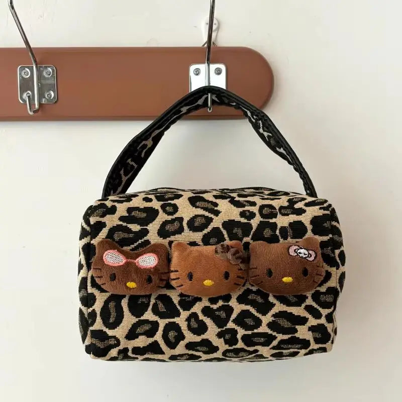 Hello Kitty Plush Black Handbag Makeup Bag – Large Capacity Travel Cosmetic & Skincare Organizer for Ladies.