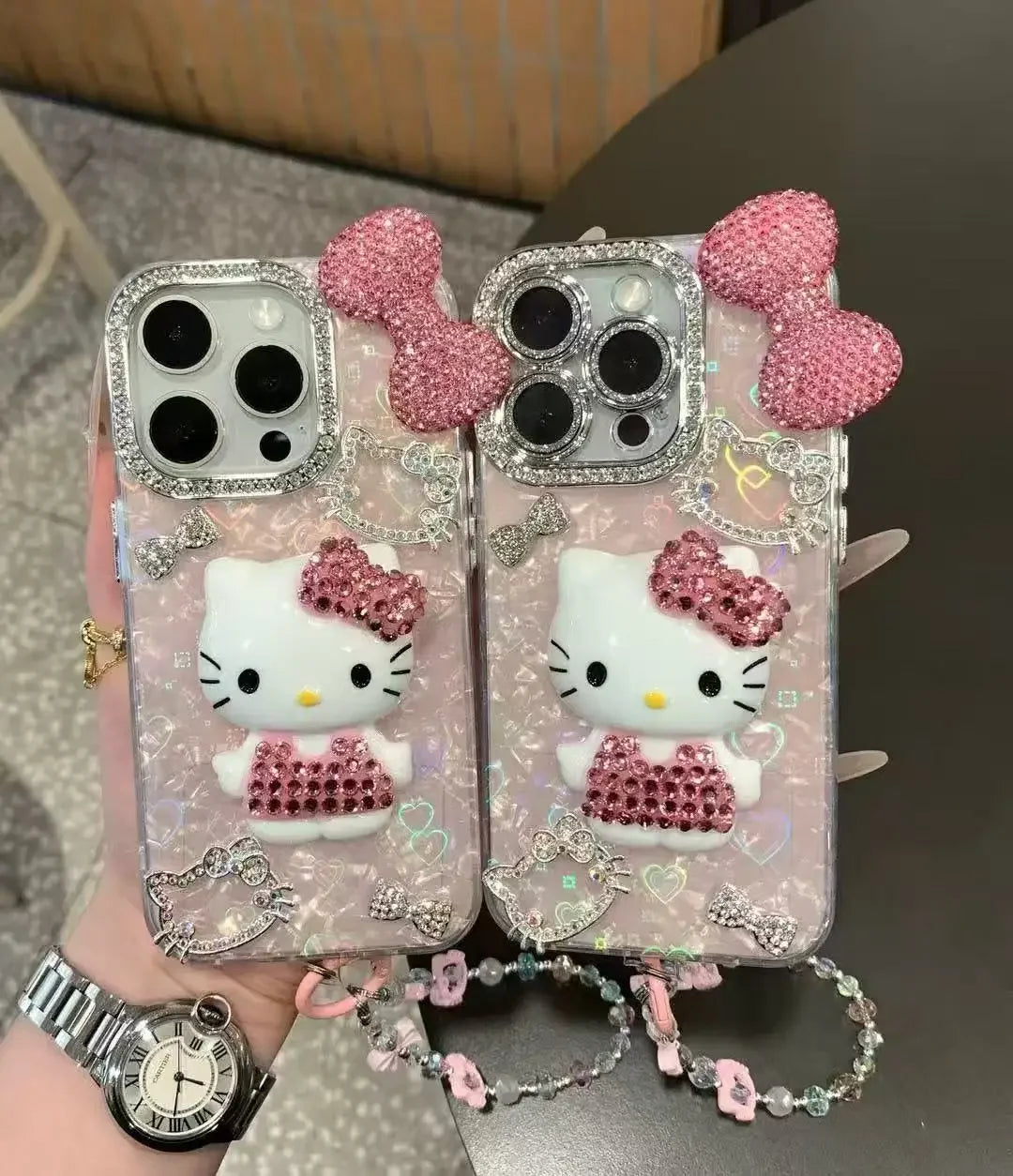 3D Hello Kitty Bling Glitter Phone Case – Sparkly Hard Protective Cover for iPhone 11, 12, 13, 14, 15, 16 & 17 Pro Max