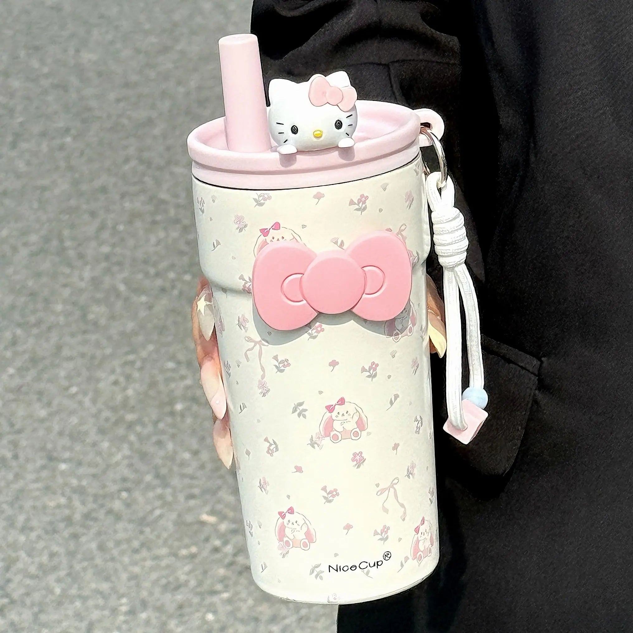 New Campus Style Sanrio Hello Kitty Insulated Tumbler with Straw – Large Capacity 316 Stainless Steel Leak-Proof Travel Coffee Cup – Cute Cartoon Water Bottle