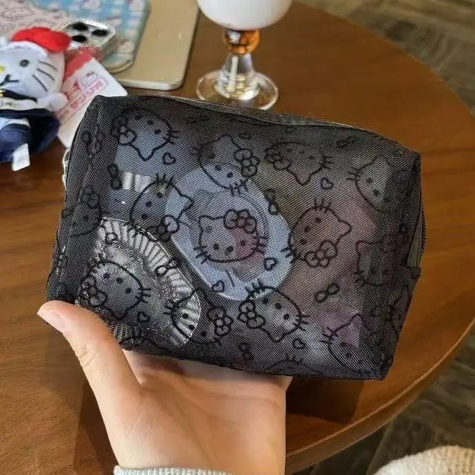Hello Kitty Printed Transparent Mesh Makeup Bag – Large Capacity Travel Cosmetic Organizer