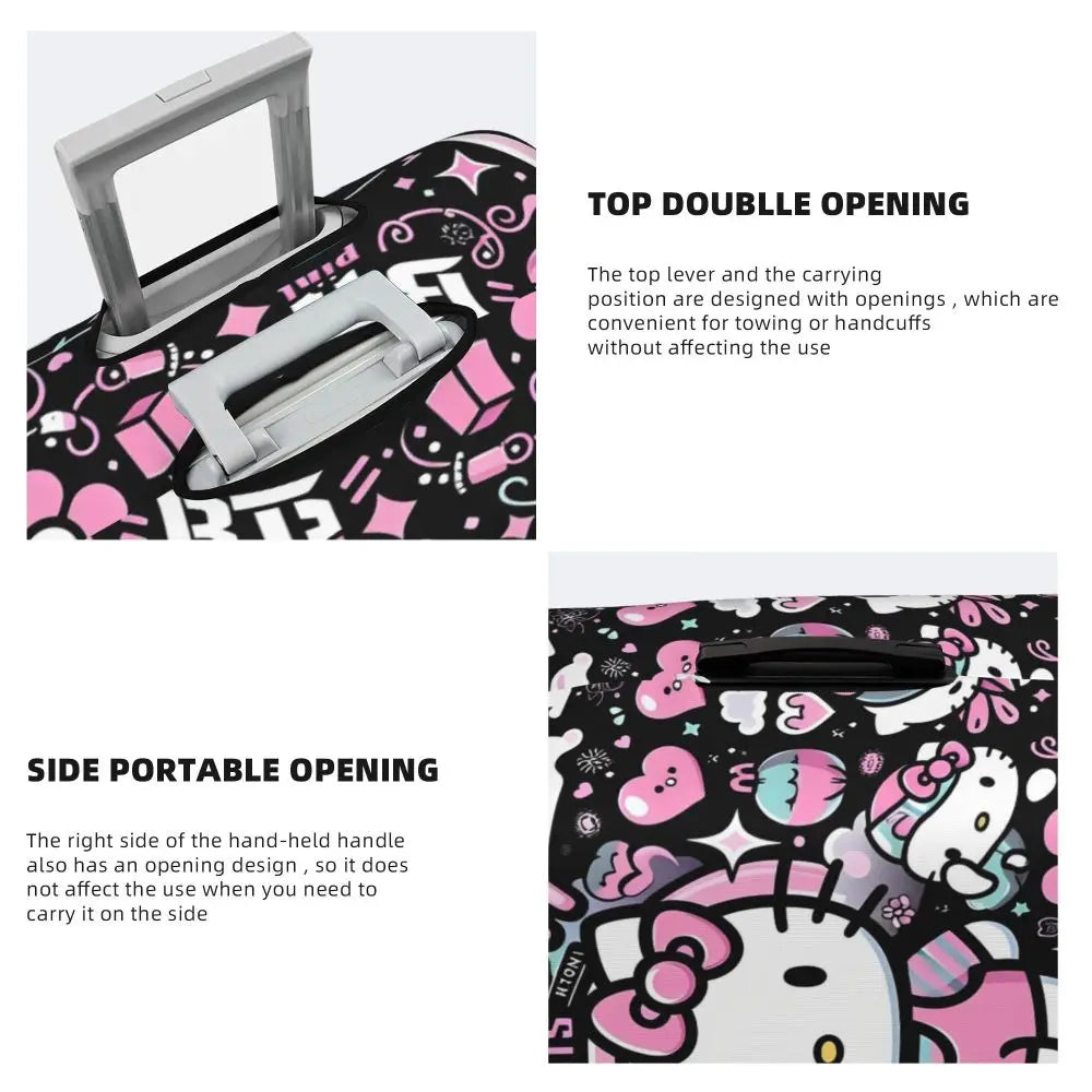 Custom Girls Kitten Classical Printing Luggage Cover Elastic Cute KT Cat Travel Suitcase Protective Covers Fits 18-32 Inch