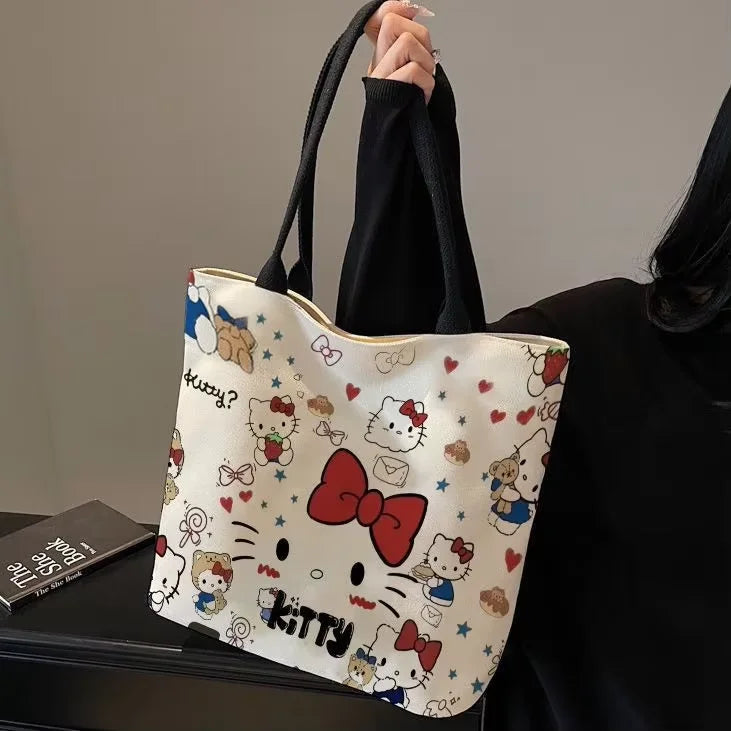 Kawaii Sanrio Hello Kitty Canvas Shoulder Bag - Large Capacity Handbag Backpack Schoolbag Gift for Girls Birthday