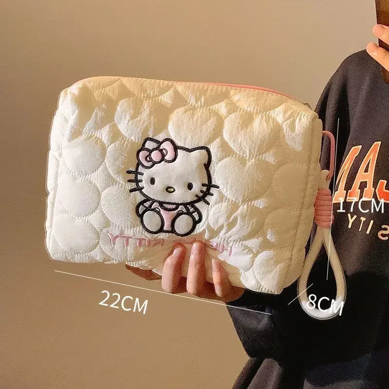 Hello Kitty Cute Quilted Makeup Bag Soft Cloud Texture Large Capacity Travel Cosmetics Storage Bag Toiletry Pouch Ladies Gifts