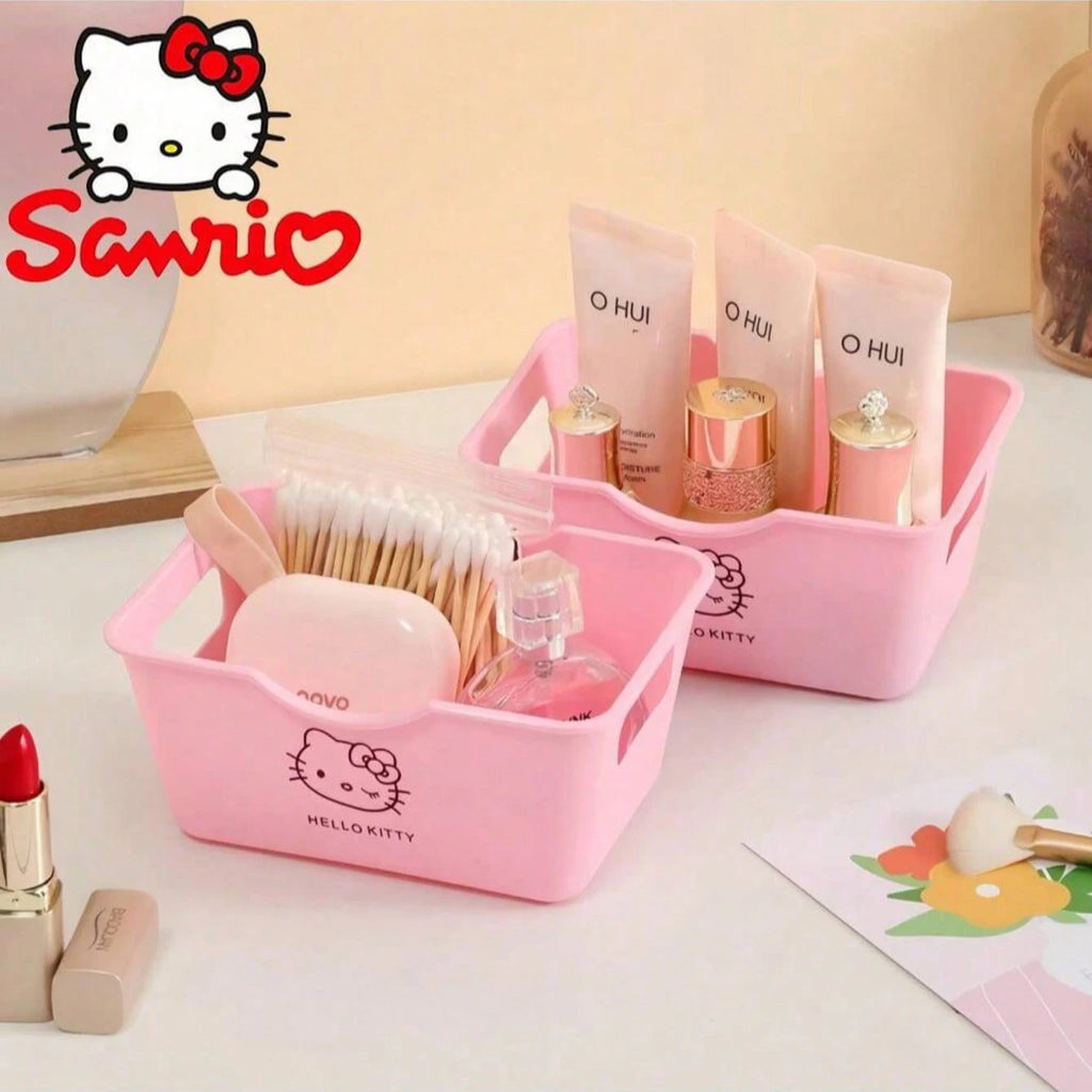 Hello Kitty Desktop Storage Basket – Multi-Functional Organizer Box Set for Cosmetics, Stationery & Snacks – Kawaii Room Decor
