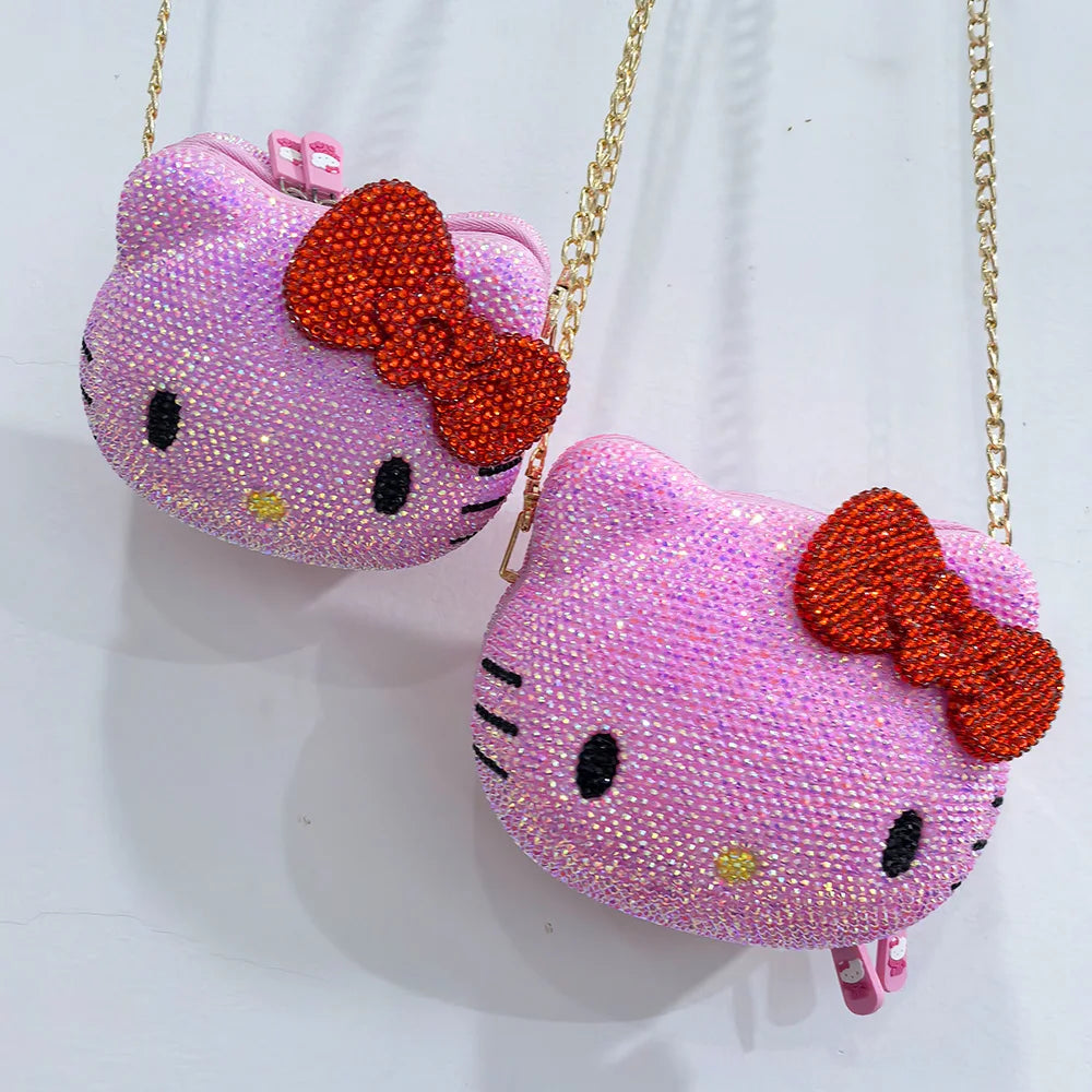 Hello Kitty Rhinestone Bling Leather Mini Bag – Cute Organizer for Earphones, Cables & Small Accessories