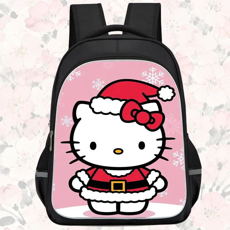 16-inch cartoon children's backpack, unisex, large capacity, double zippered pockets, ergonomic back support, Hello Kitty-theme