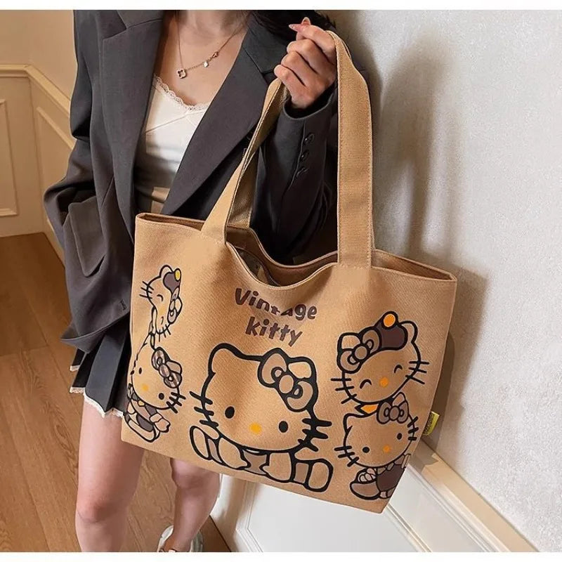 Hello Kitty Handbag Cute Cartoon Versatile Large Capacity Handbag Women Supplies Desktop Accessories Student Gift Wholesale