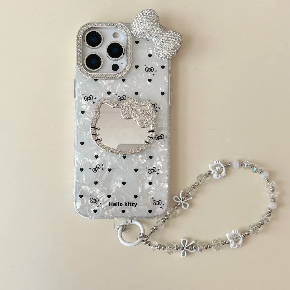 Hello Kitty 3D Bling Glitter Mirror Phone Case – Sparkly Hard Cover for iPhone 11, 12, 13, 14, 15 & 16 Pro Max