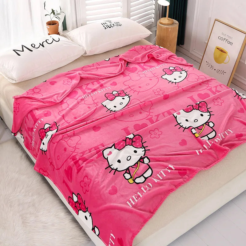Cute Sanrio hello kitty cartoon thickened for autumn and winter snowflake fluff blanket flannel air conditioner blanket gifts