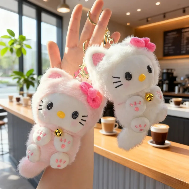 Hello Kitty White & Pink  Plush Bag Charm – Cute Kawaii Keychain & Soft Stuffed Accessory