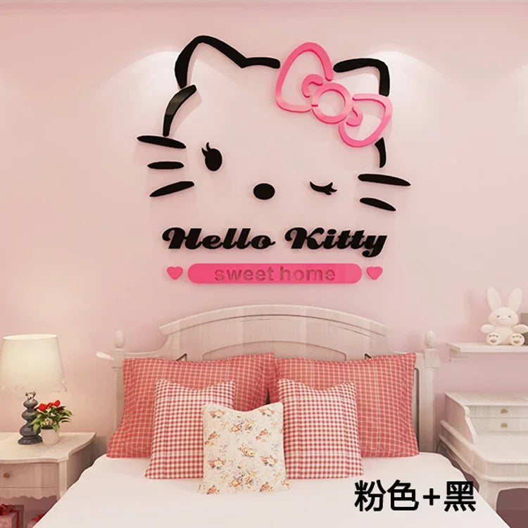 Kawaii Hello Kitty Anime 3D Stereo Diy Wall Sticker Sanrio Children's Room Bedroom Cute Decorate Background Wall Stickers Gift