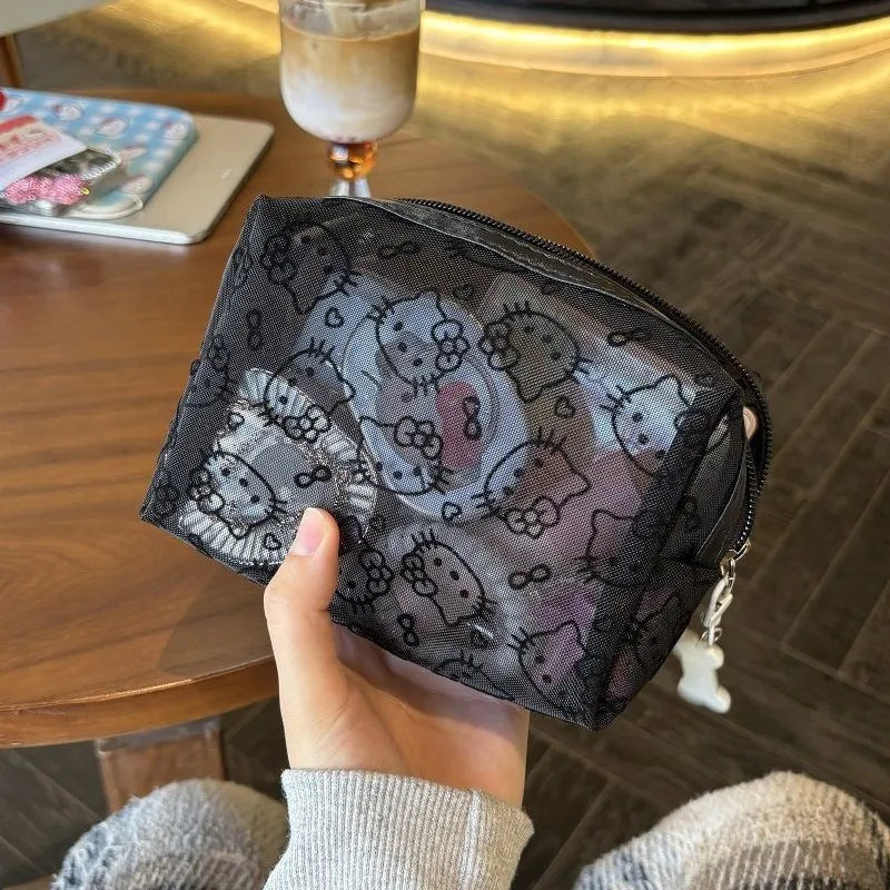 Hello Kitty Printed Transparent Mesh Makeup Bag – Large Capacity Travel Cosmetic Organizer