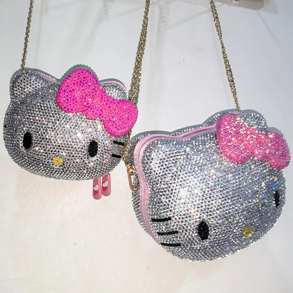 Hello Kitty Rhinestone Bling Leather Mini Bag – Cute Organizer for Earphones, Cables & Small Accessories