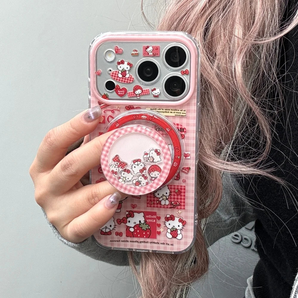 Strawberry Hello Kitty Magnetic Phone Case – Full Coverage Shockproof Protective Cover for iPhone 14, 15, 16 & 17 Pro / Pro Max