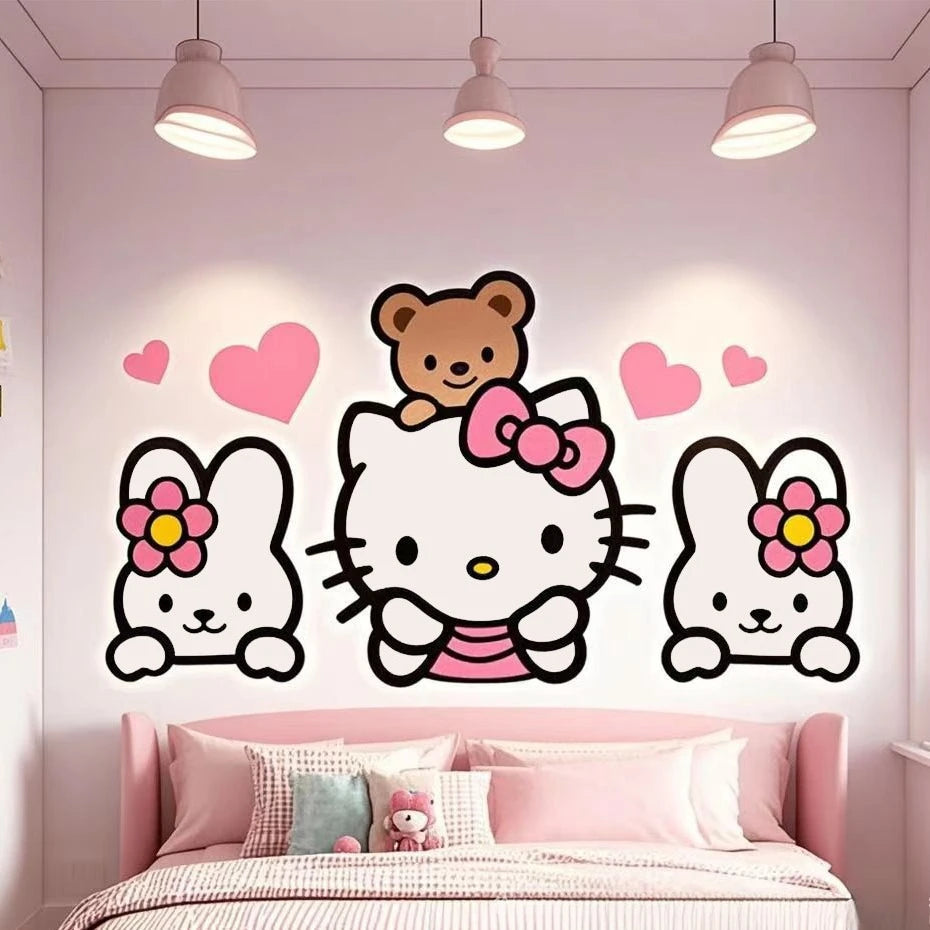 Sanrio Hello Kitty 3D Acrylic Mirror Wall Stickers – Cute Children’s Room Decor, Self-Adhesive Background Wallpaper Decoration for Bedroom, Nursery, Playroom, Kitchen & Home