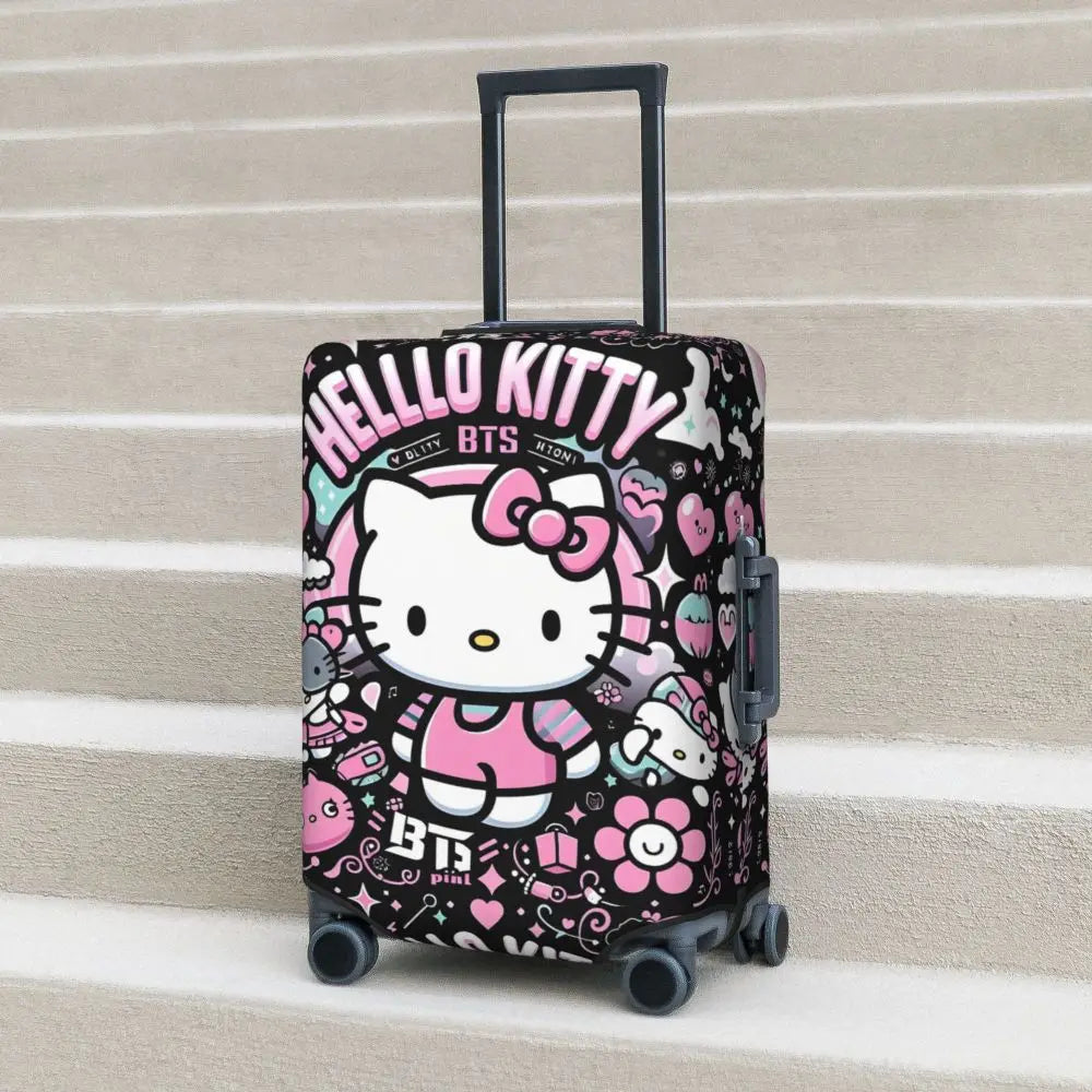 Custom Girls Kitten Classical Printing Luggage Cover Elastic Cute KT Cat Travel Suitcase Protective Covers Fits 18-32 Inch