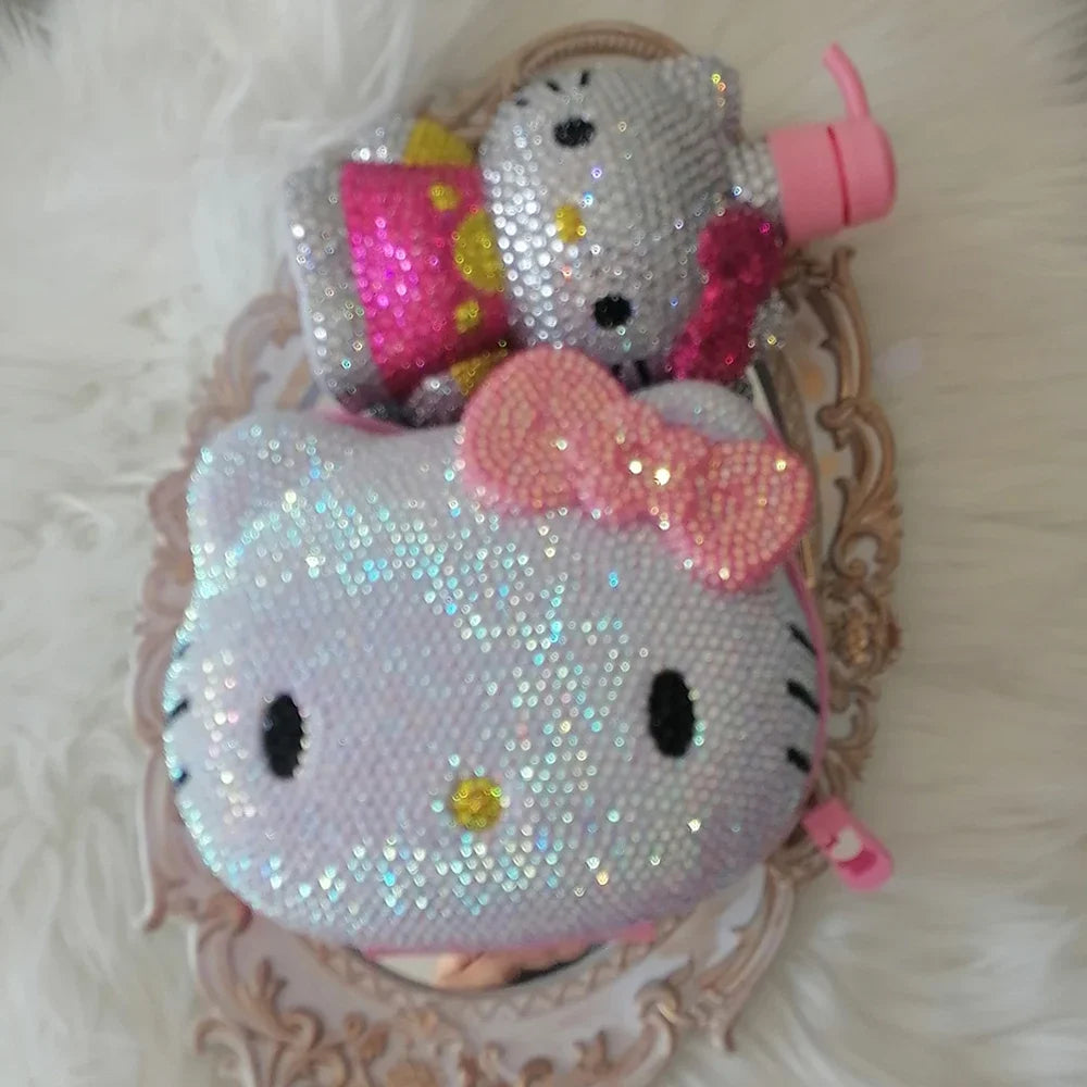 Hello Kitty Rhinestone Bling Leather Mini Bag – Cute Organizer for Earphones, Cables & Small Accessories