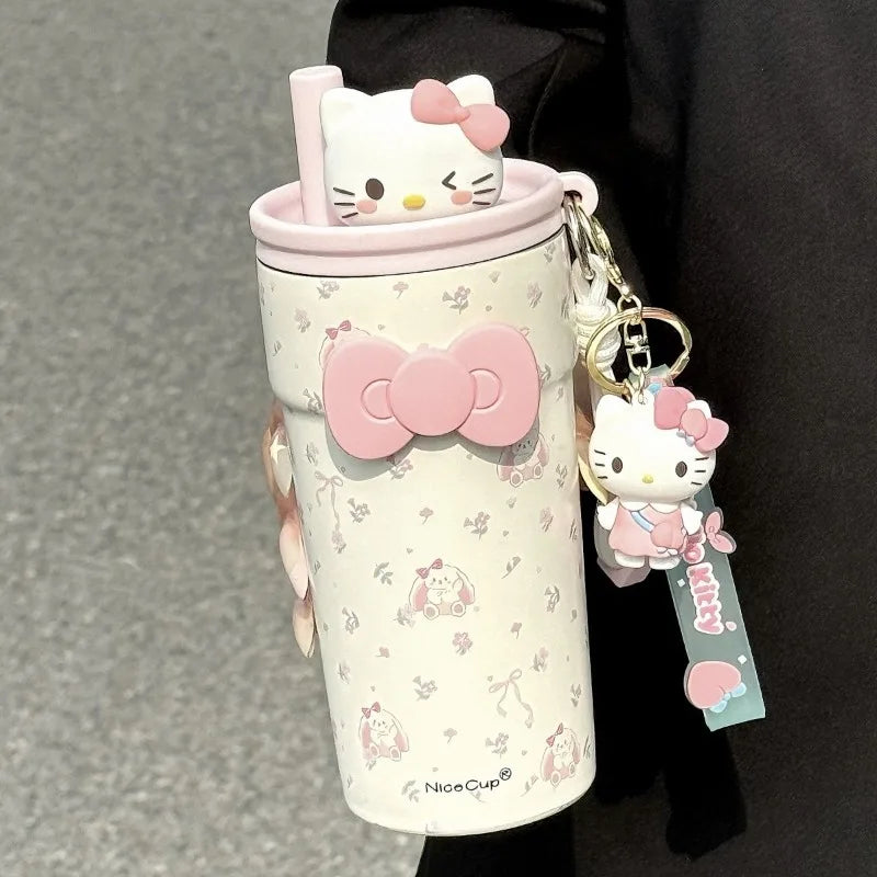 New Campus Style Sanrio Hello Kitty Insulated Tumbler with Straw – Large Capacity 316 Stainless Steel Leak-Proof Travel Coffee Cup – Cute Cartoon Water Bottle