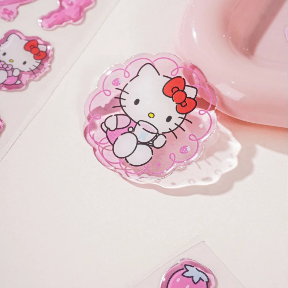 Sanrio Hello Kitty Stickers Strawberry Series 3D Droplet Decals for Phone Laptop Journal Stationery Gifts