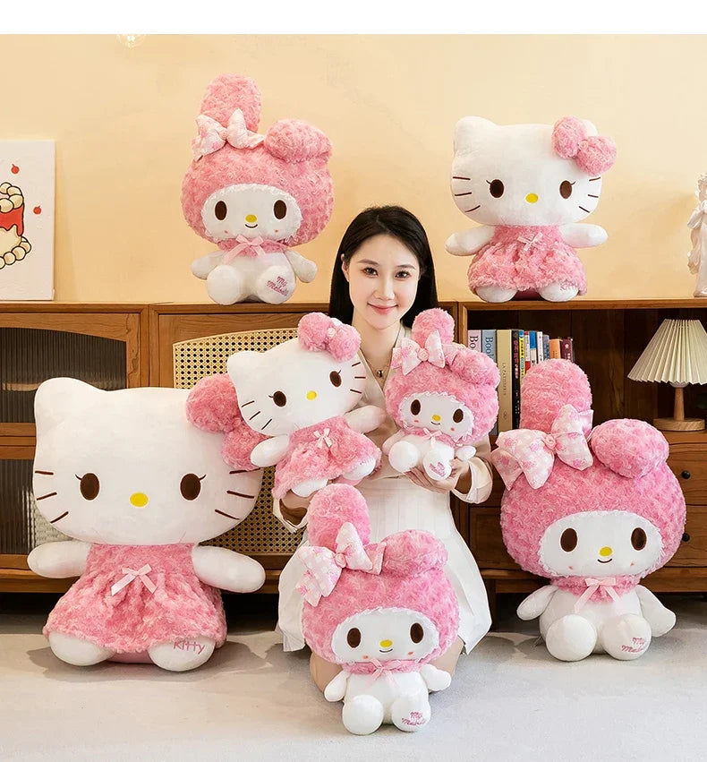 35cm Sanrio Hello Kitty & My Melody Plush Doll – Kawaii Rose Soft Stuffed Pillow Toy for Kids & Gifts