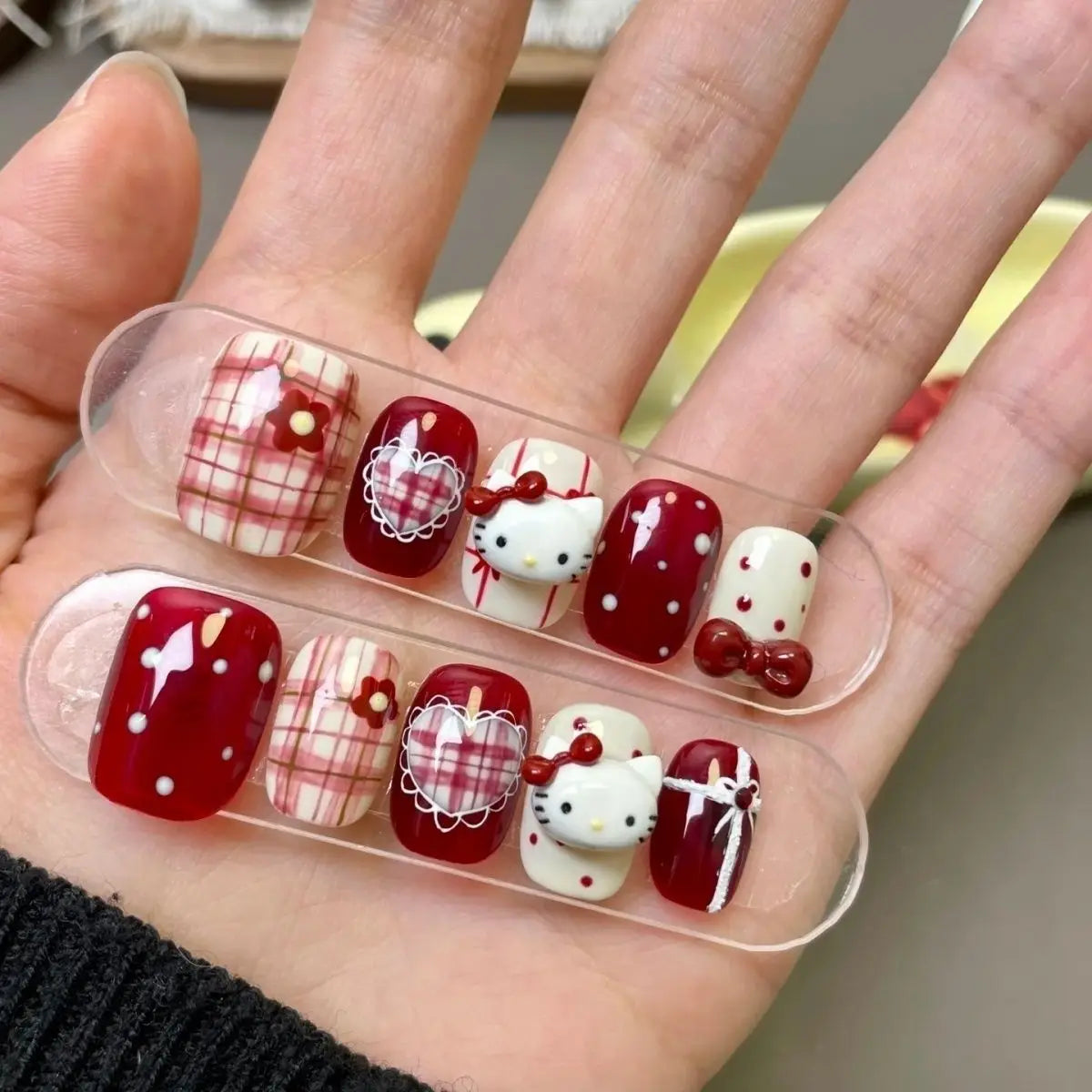Hello Kitty Handmade Press-On Nails – Pink My Melody & Cinnamoroll Anime Nails – Detachable 3D Nail Art Decoration Set