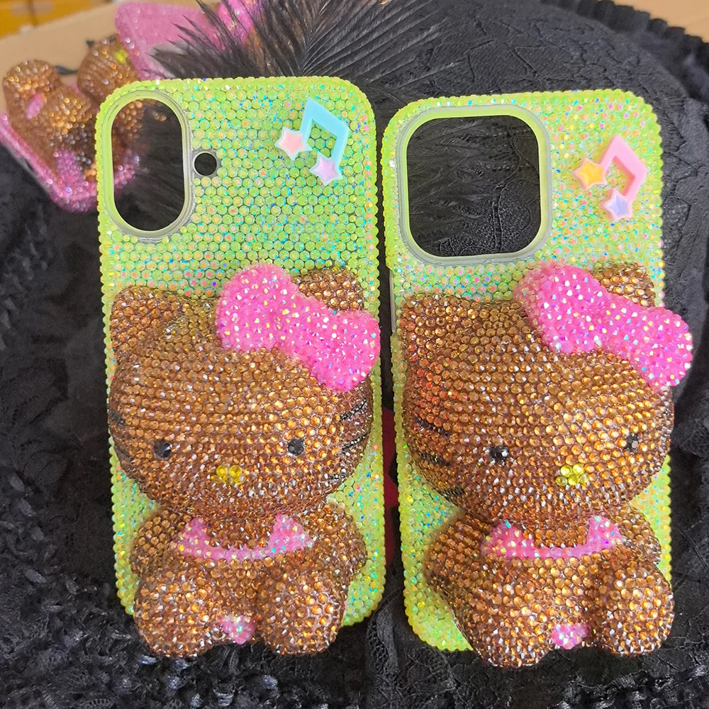 Christmas Hello Kitty Rhinestone Crystal Phone Case Chain For iPhone17 16 15 14 13 12 11Pro Max X Xs XR 7 8 Plus Transparent