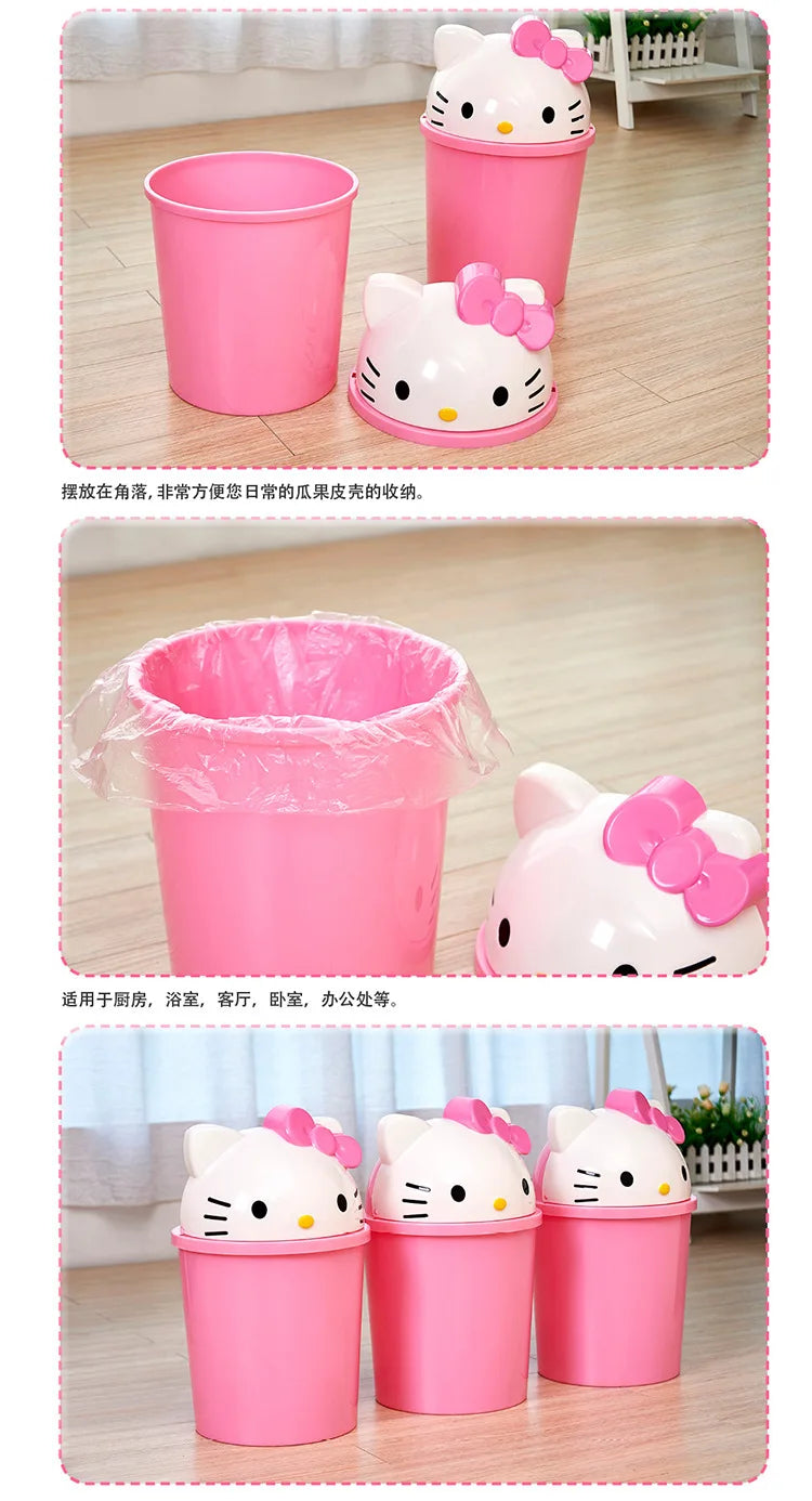Sanrio Trash Can Kawaii Hello Kitty Cartoon Household Flip Trash Can Living Room Bedroom Bathroom Desktop Storage Bucket