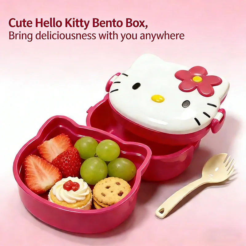 Kitty Double Layer Lunch Box Food Grade Leakproof Bento Box Cute Kawaii Design Portable Container for Office Workers