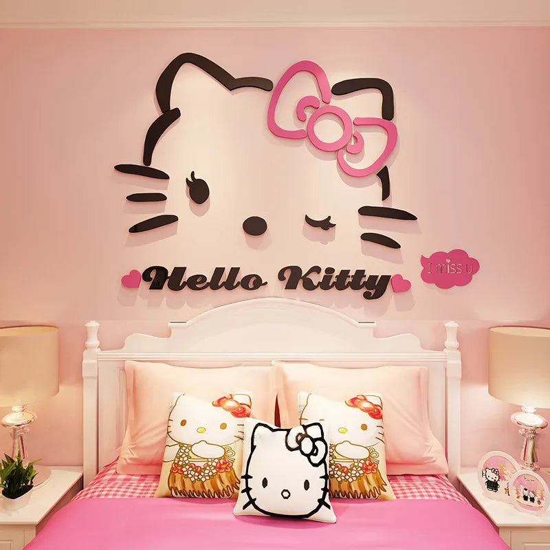Sanrio Hello Kitty 3D Wall Stickers – Cartoon Princess Self-Adhesive Wall Decals for Kids Bedroom, Nursery, Playroom & Home Room Decoration Gift
