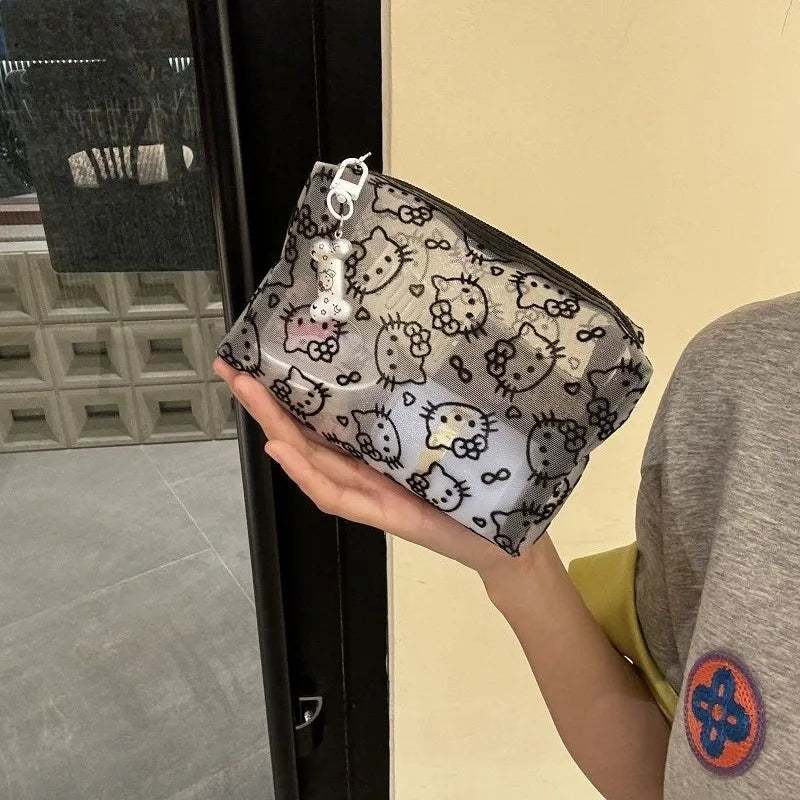 Hello Kitty Printed Transparent Mesh Makeup Bag – Large Capacity Travel Cosmetic Organizer