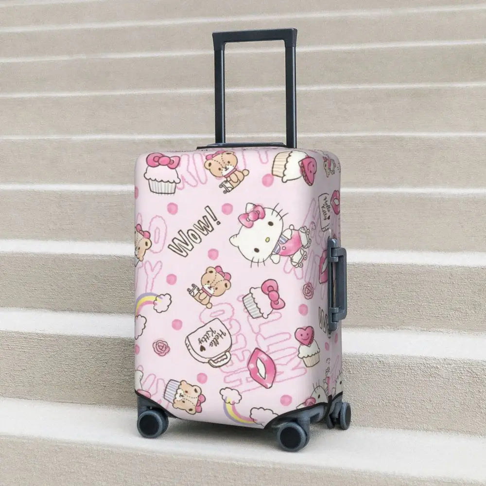 Custom Girls Kitten Classical Printing Luggage Cover Elastic Cute KT Cat Travel Suitcase Protective Covers Fits 18-32 Inch