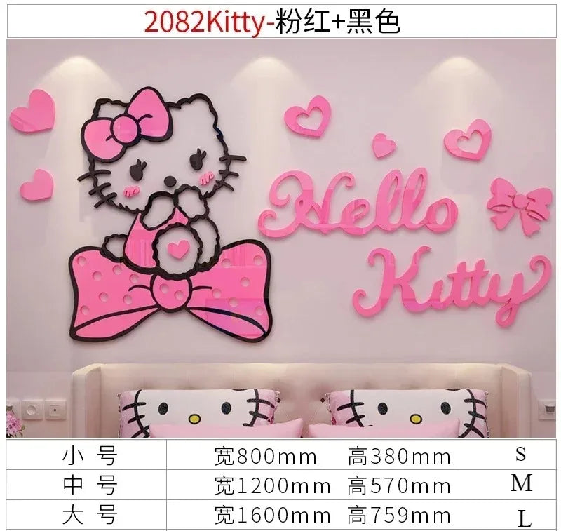 Sanrio Hello Kitty Room Decor Acrylic 3D Wall Sticker Self-Adhesive Cute Children Background Wall Decorative Painting Kid Gifts