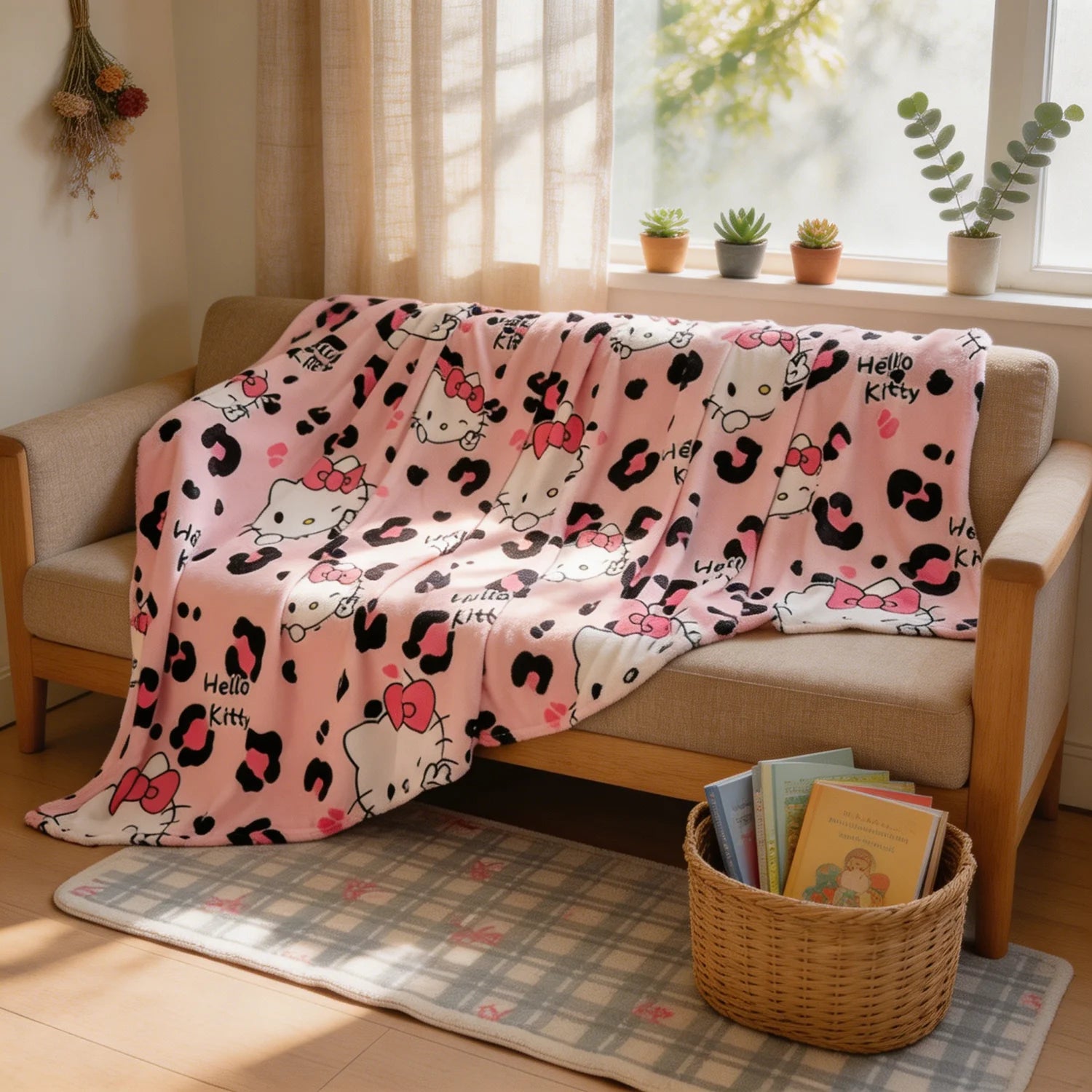 Cute Sanrio hello kitty cartoon thickened for autumn and winter snowflake fluff blanket flannel air conditioner blanket gifts