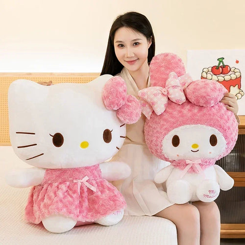 35cm Sanrio Hello Kitty & My Melody Plush Doll – Kawaii Rose Soft Stuffed Pillow Toy for Kids & Gifts