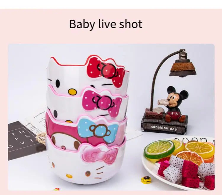 Kitty Unbreakable Kids Bowl with Large Capacity BPA-Free Dishwasher Safe Heat-Resistant Melamine Baby Tableware for Kids Adults