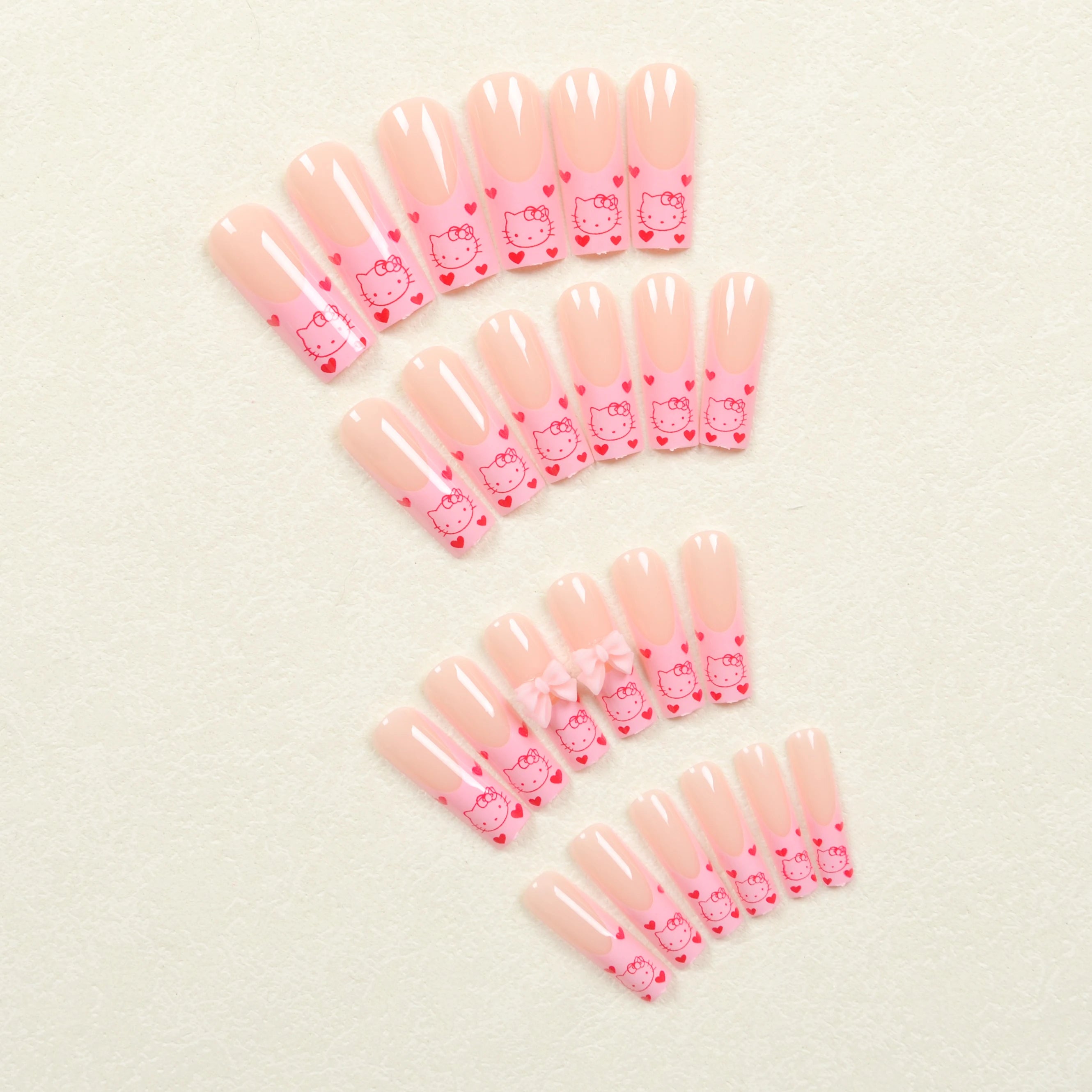 Hello Kitty 24-Piece Press-On Nails – Pink Heart & Kitty Design, Long Square Fit