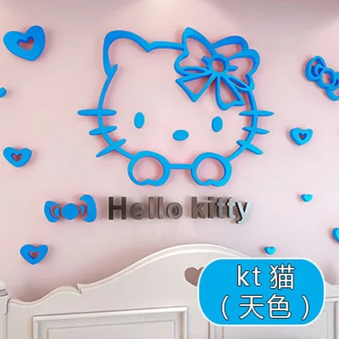 Kawaii Hello Kitty Anime 3D Stereo Diy Wall Sticker Sanrio Children's Room Bedroom Cute Decorate Background Wall Stickers Gift